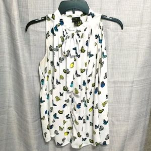 Tie neck button up tank blouse